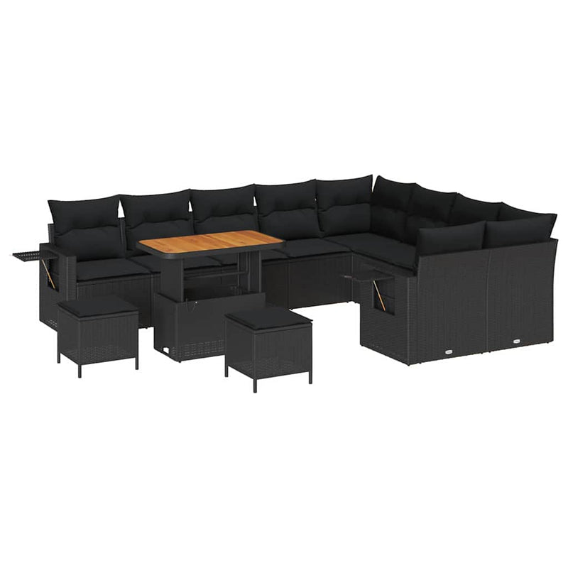 vidaXL Garden Sofa Set Height-Adjustable 12 pcs Black Poly Rattan