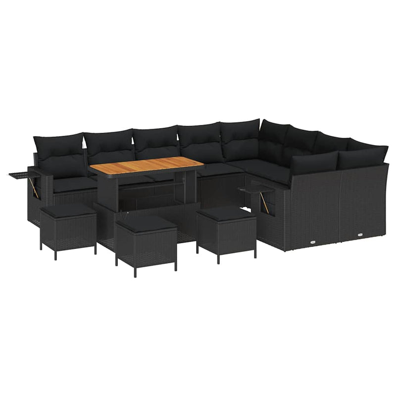 vidaXL Garden Sofa Set Height-Adjustable 13 pcs Black Poly Rattan