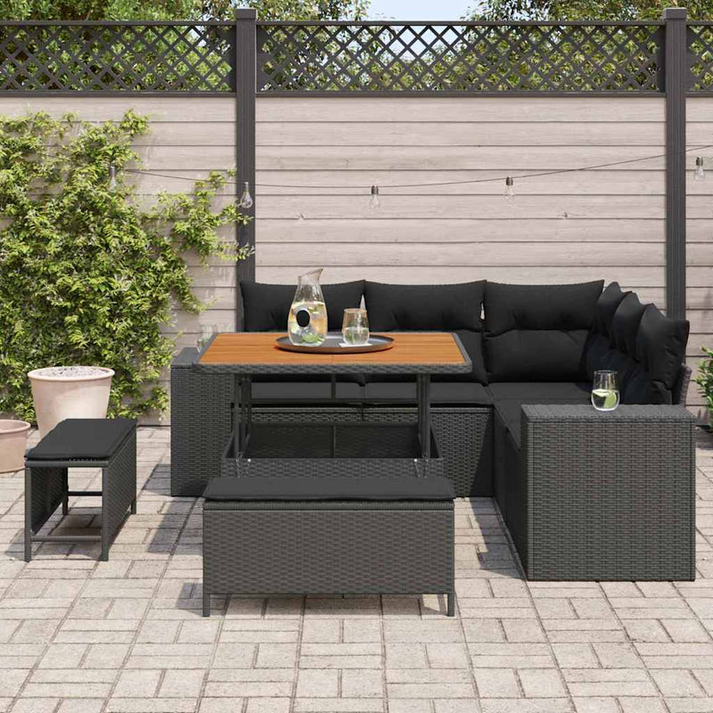 vidaXL Garden Sofa Set Height-Adjustable 8 pcs Black Poly Rattan