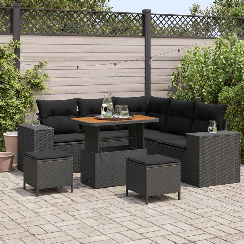 vidaXL Garden Sofa Set with Cushion 8 pcs Black Poly Rattan
