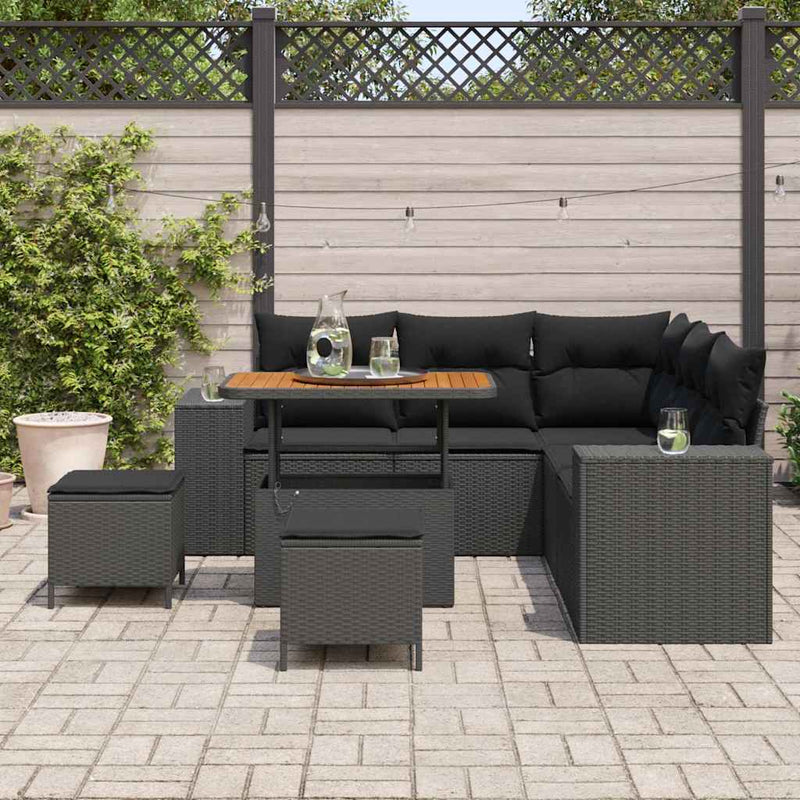 vidaXL Garden Sofa Set Height-Adjustable 8 pcs Black Poly Rattan