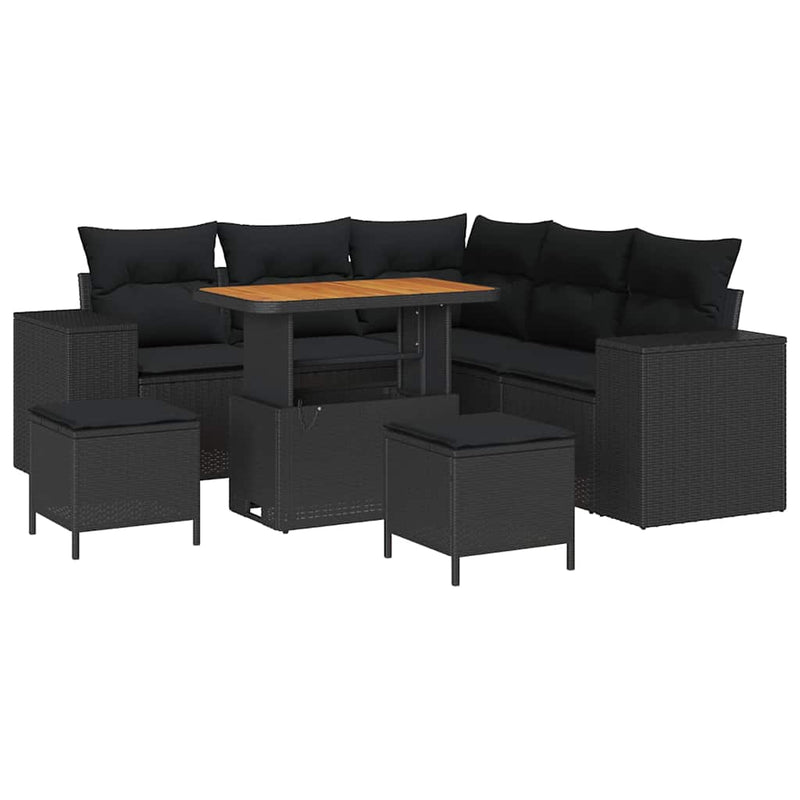 vidaXL Garden Sofa Set Height-Adjustable 8 pcs Black Poly Rattan