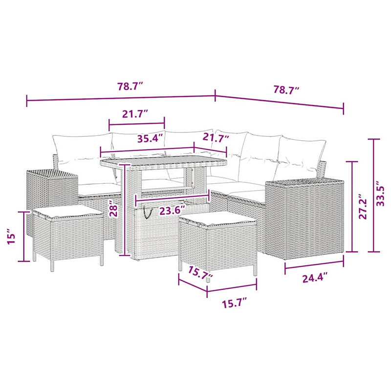 vidaXL Garden Sofa Set Height-Adjustable 8 pcs Black Poly Rattan