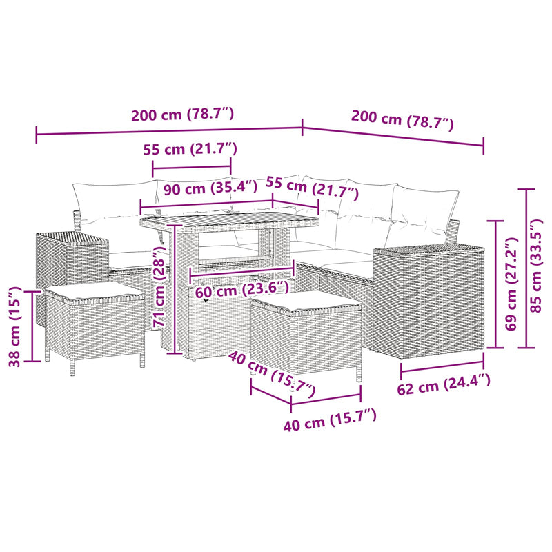 vidaXL Garden Sofa Set with Cushion 8 pcs Black Poly Rattan