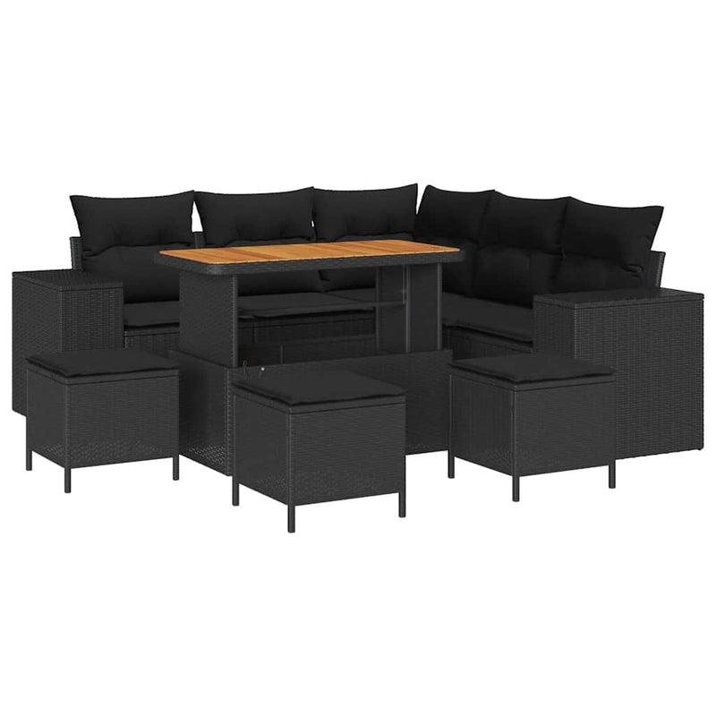 vidaXL Garden Sofa Set with Cushion 9 pcs Black Poly Rattan