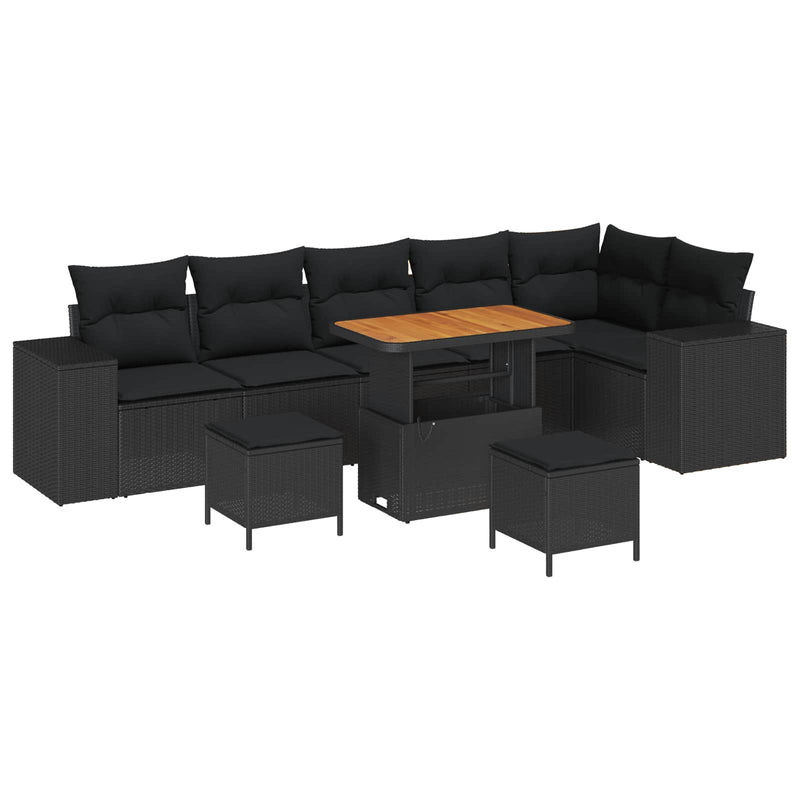 vidaXL Garden Sofa Set with Cushion 9 pcs Black Poly Rattan