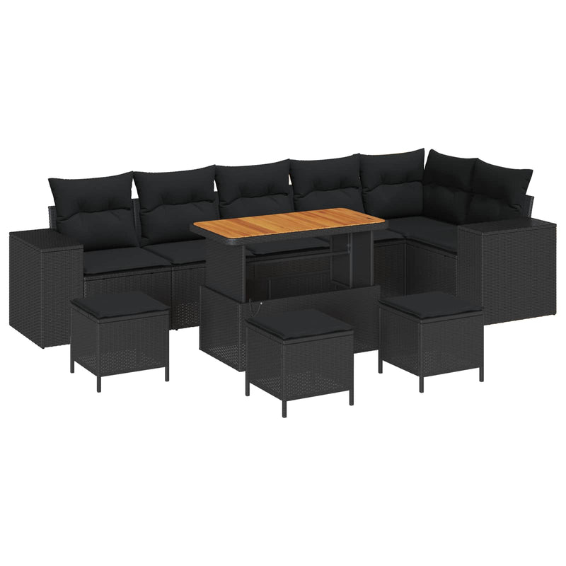vidaXL Garden Sofa Set with Cushion 10 pcs Black Poly Rattan
