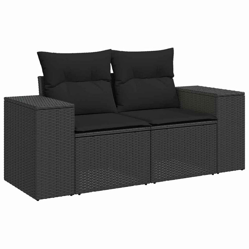 vidaXL Garden Sofa Set with Cushion 10 pcs Black Poly Rattan