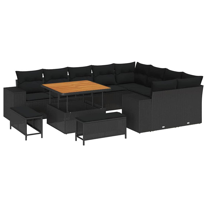 vidaXL Garden Sofa Set Height-Adjustable 12 pcs Black Poly Rattan