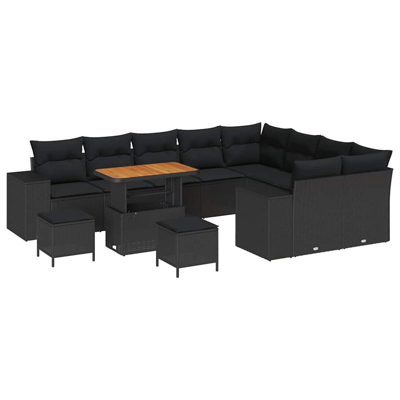 vidaXL Garden Sofa Set with Cushion 12 pcs Black Poly Rattan