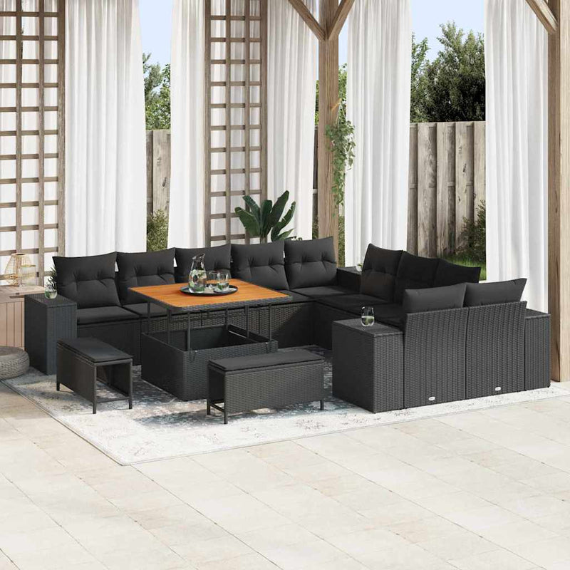 vidaXL Garden Sofa Set Height-Adjustable 13 pcs Black Poly Rattan