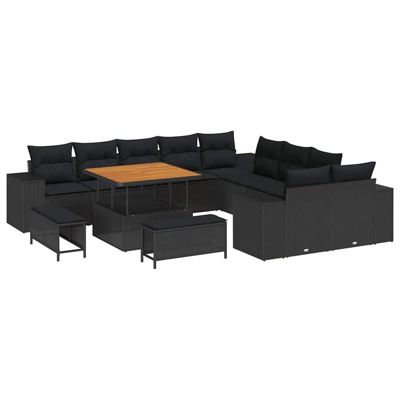 vidaXL Garden Sofa Set Height-Adjustable 13 pcs Black Poly Rattan