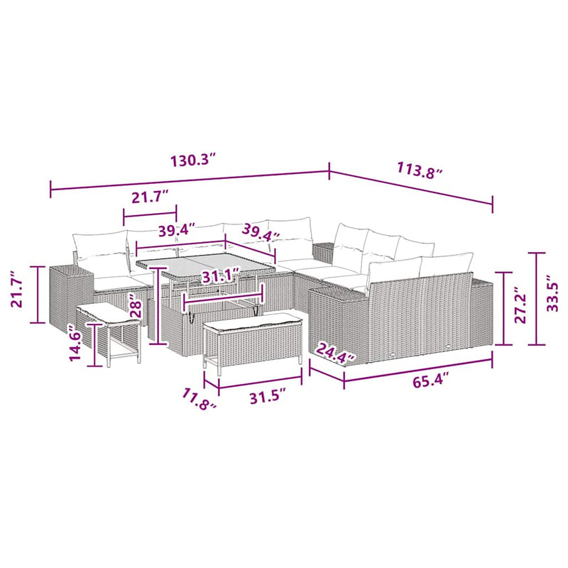 vidaXL Garden Sofa Set Height-Adjustable 13 pcs Black Poly Rattan