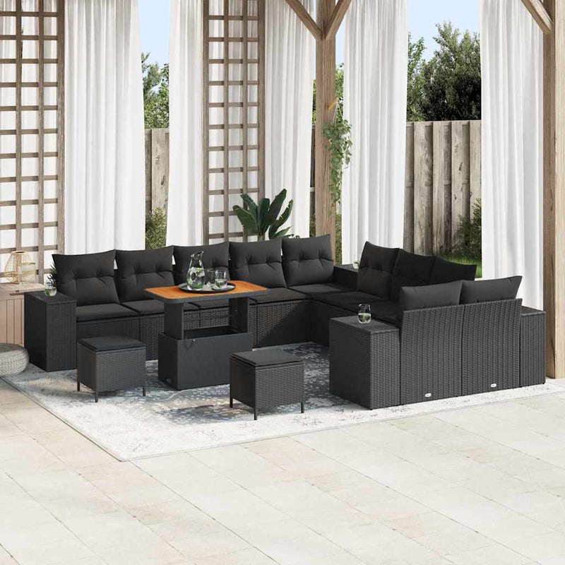 vidaXL Garden Sofa Set Height-Adjustable 13 pcs Black Poly Rattan