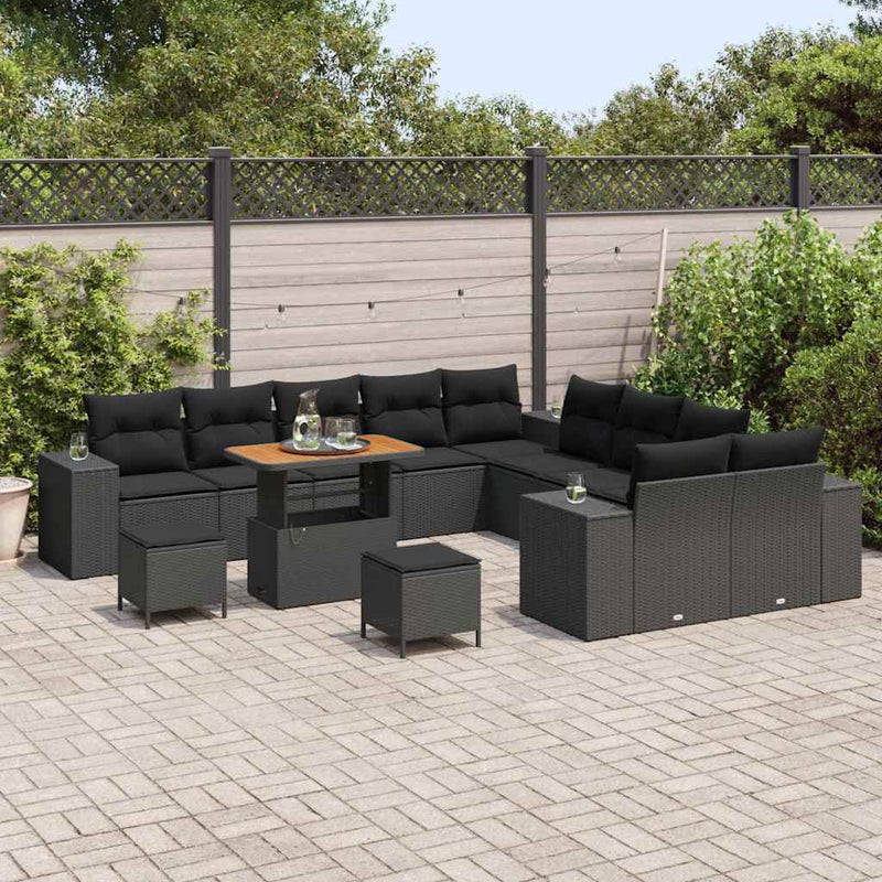 vidaXL Garden Sofa Set Height-Adjustable 13 pcs Black Poly Rattan