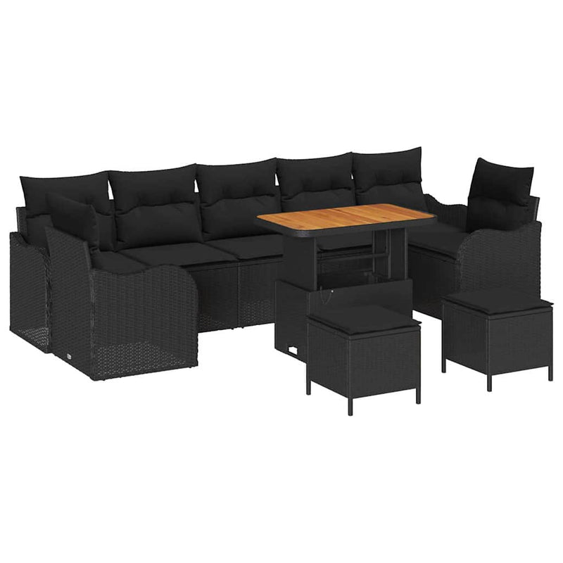 vidaXL Garden Sofa Set Height-Adjustable 10 pcs Black Poly Rattan