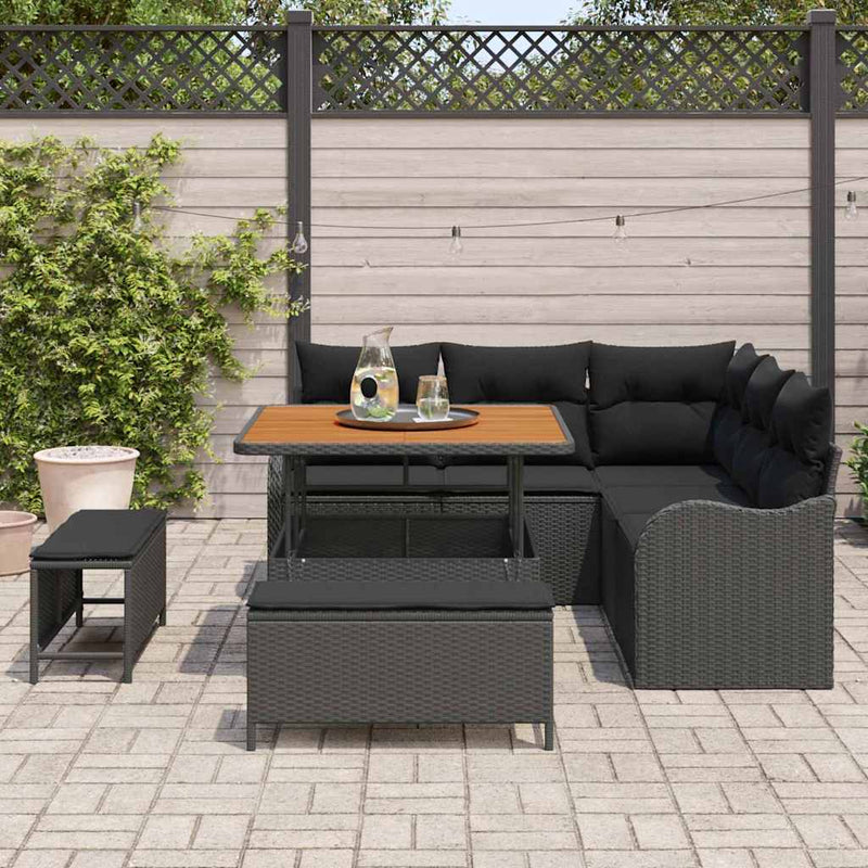 vidaXL Garden Sofa Set Height-Adjustable 8 pcs Black Poly Rattan