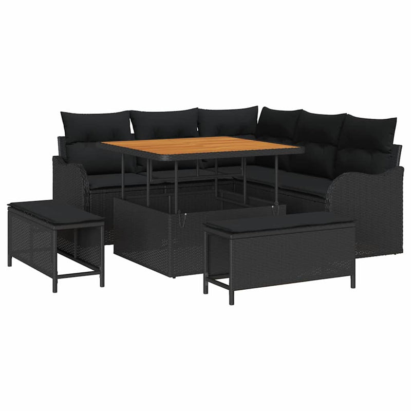 vidaXL Garden Sofa Set Height-Adjustable 8 pcs Black Poly Rattan