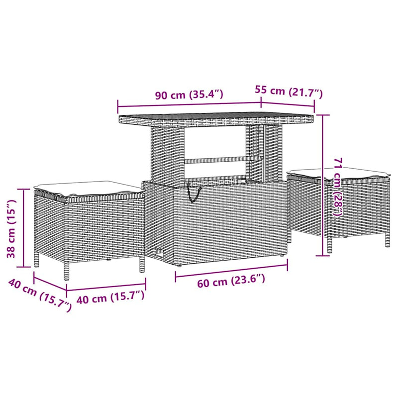 vidaXL Garden Sofa Set Height-Adjustable 8 pcs Black Poly Rattan