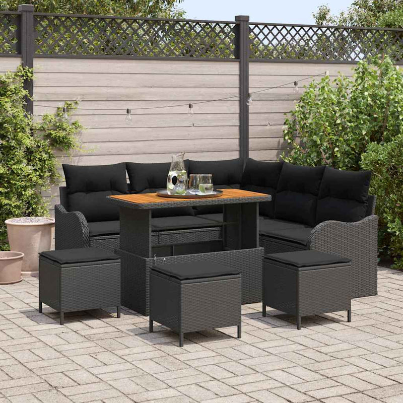 vidaXL Garden Sofa Set Height-Adjustable 9 pcs Black Poly Rattan
