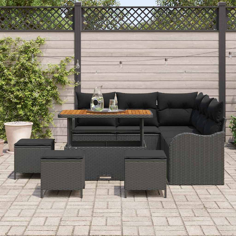 vidaXL Garden Sofa Set Height-Adjustable 9 pcs Black Poly Rattan