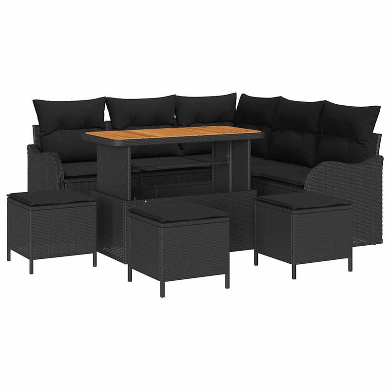 vidaXL Garden Sofa Set Height-Adjustable 9 pcs Black Poly Rattan