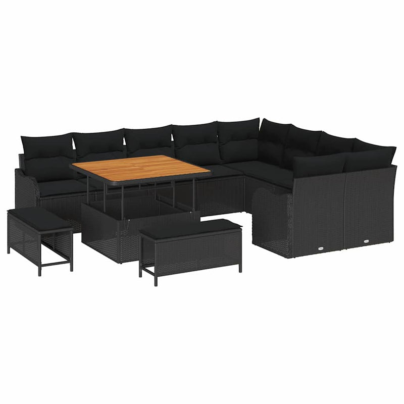 vidaXL Garden Sofa Set Height-Adjustable 12 pcs Black Poly Rattan