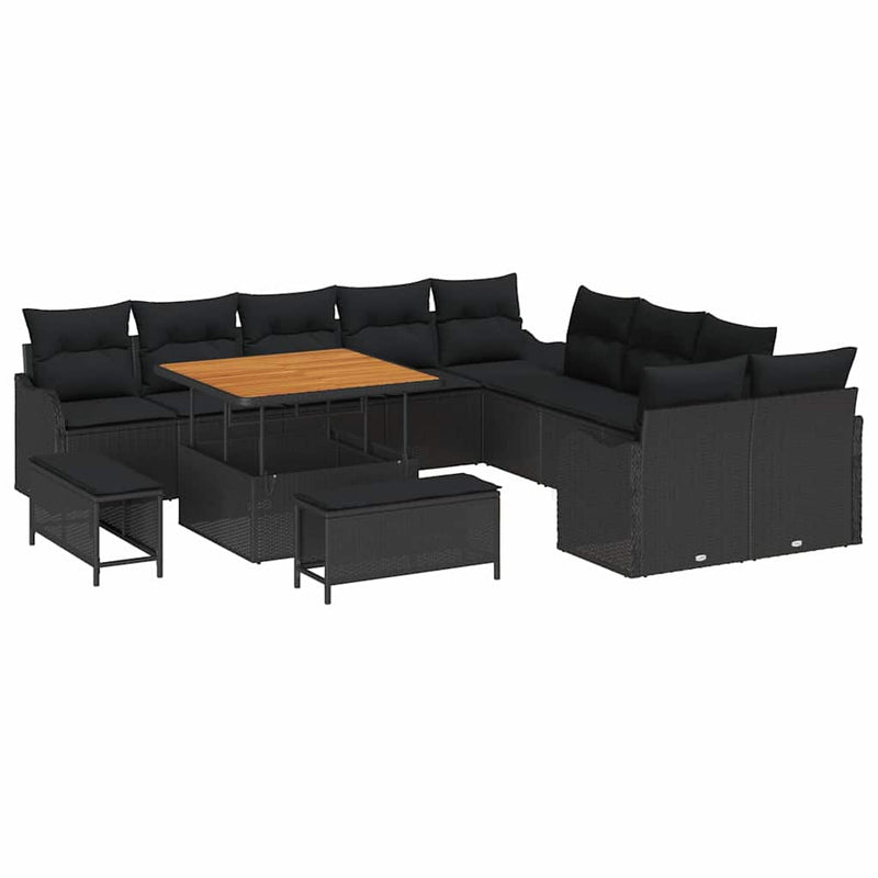 vidaXL Garden Sofa Set Height-Adjustable 13 pcs Black Poly Rattan