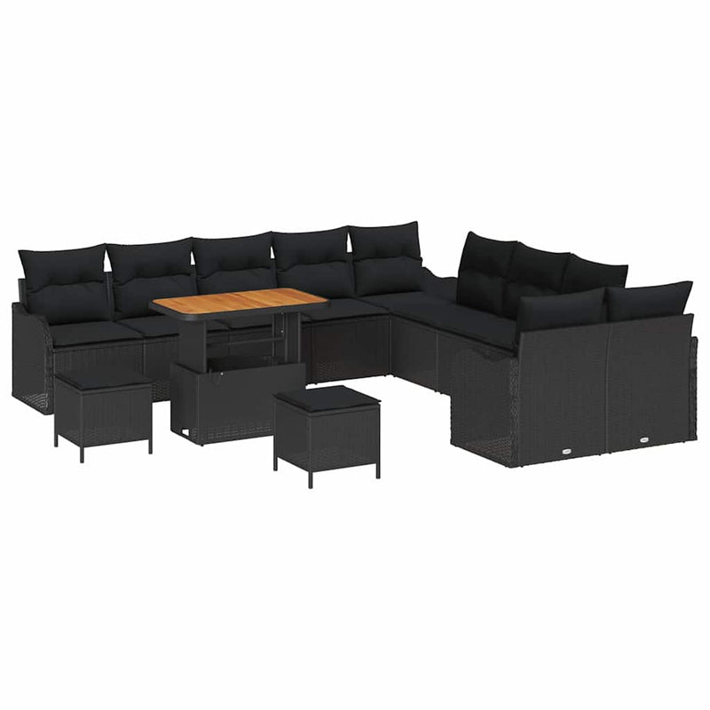 vidaXL Garden Sofa Set Height-Adjustable 13 pcs Black Poly Rattan