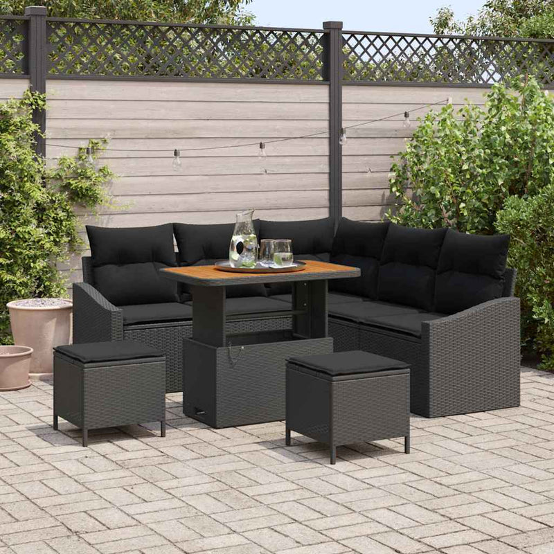 vidaXL Garden Sofa Set with Cushion 8 pcs Black Poly rattan