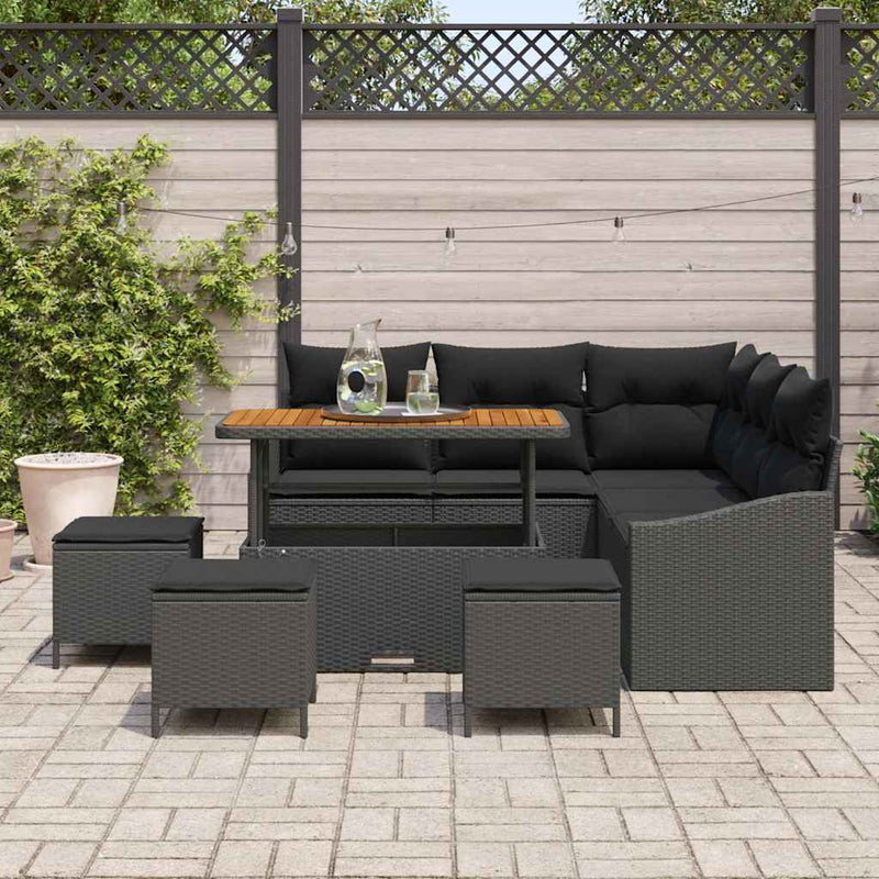 vidaXL Garden Sofa Set with Cushion 9 pcs Black Poly rattan