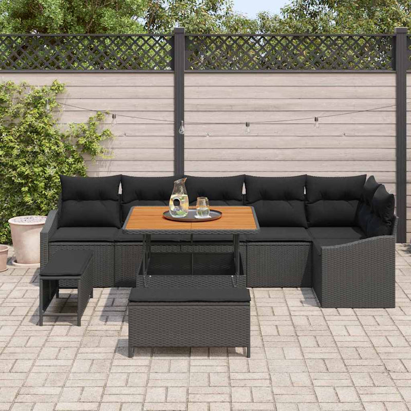 vidaXL Garden Sofa Set with Cushion 9 pcs Black Poly rattan