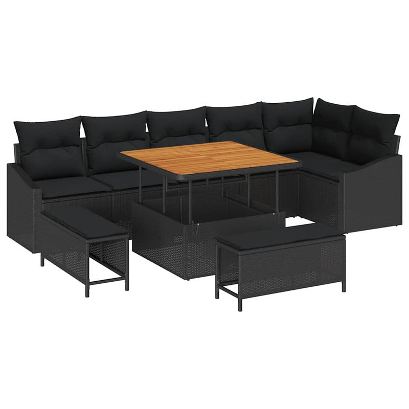 vidaXL Garden Sofa Set with Cushion 9 pcs Black Poly rattan