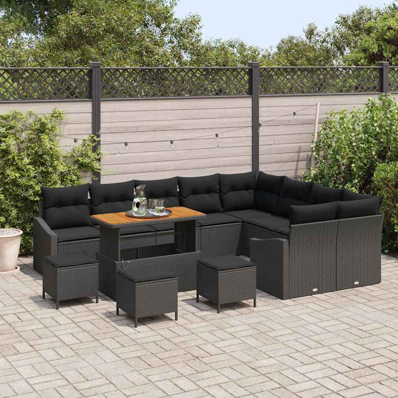 vidaXL Garden Sofa Set with Cushion 13 pcs Black Poly rattan