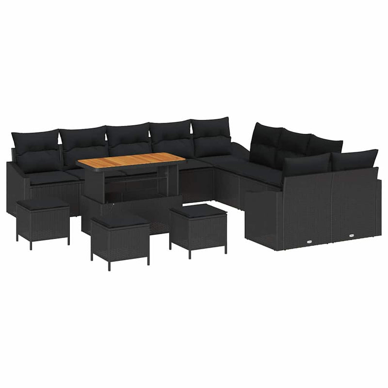 vidaXL Garden Sofa Set with Cushion 14 pcs Black Poly rattan