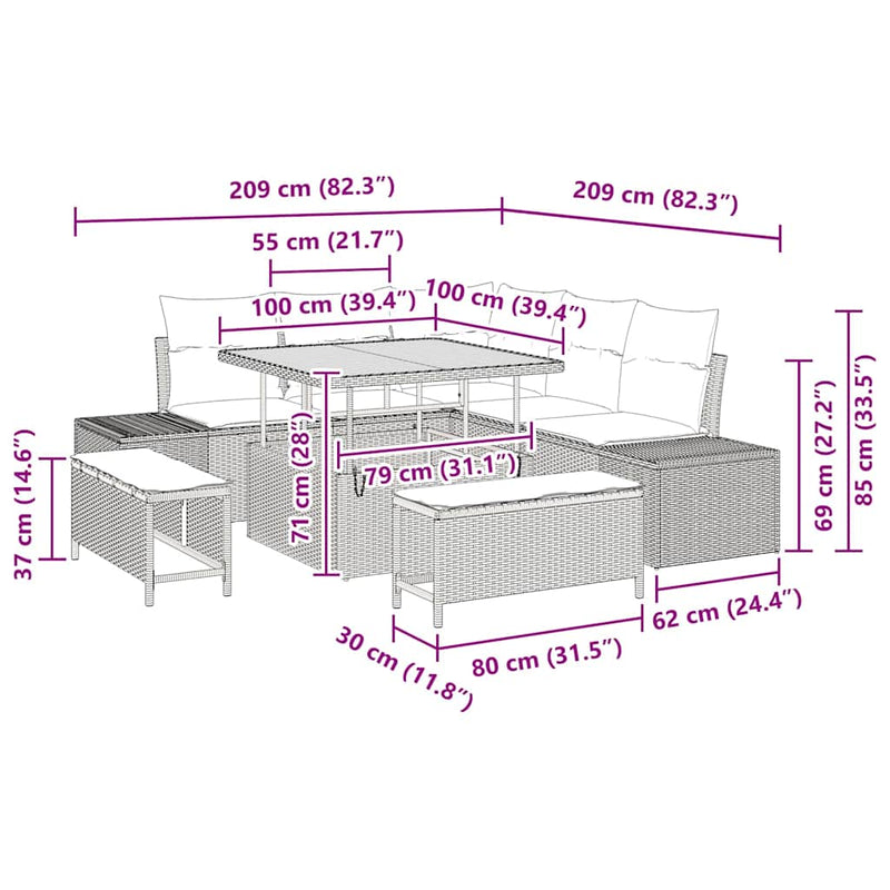vidaXL Garden Sofa Set with Cushion 8 pcs Black Poly rattan