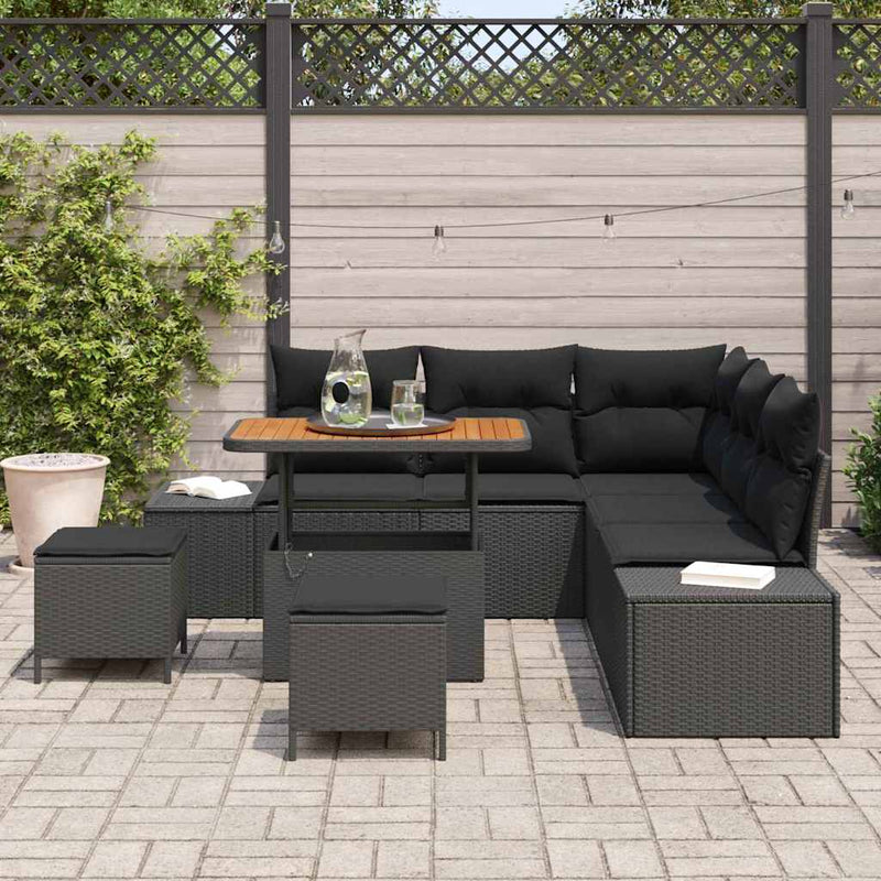 vidaXL Garden Sofa Set with Cushion 8 pcs Black Poly rattan