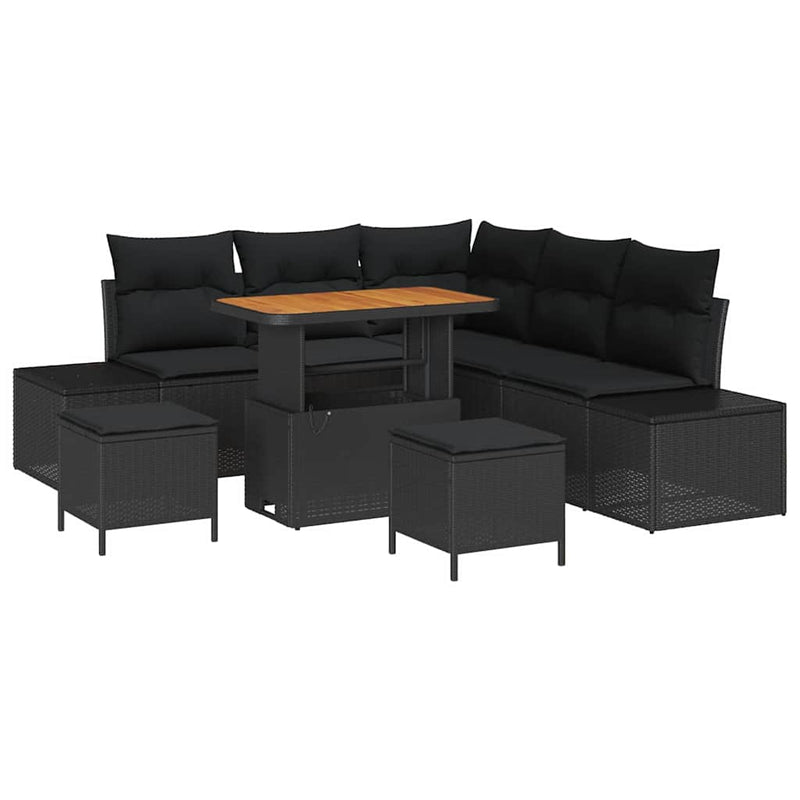 vidaXL Garden Sofa Set with Cushion 8 pcs Black Poly rattan