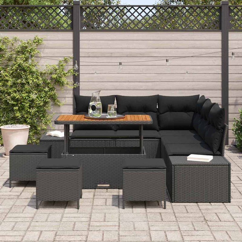 vidaXL Garden Sofa Set with Cushion 9 pcs Black Poly rattan