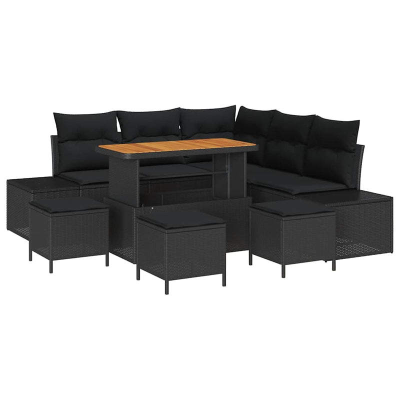 vidaXL Garden Sofa Set with Cushion 9 pcs Black Poly rattan