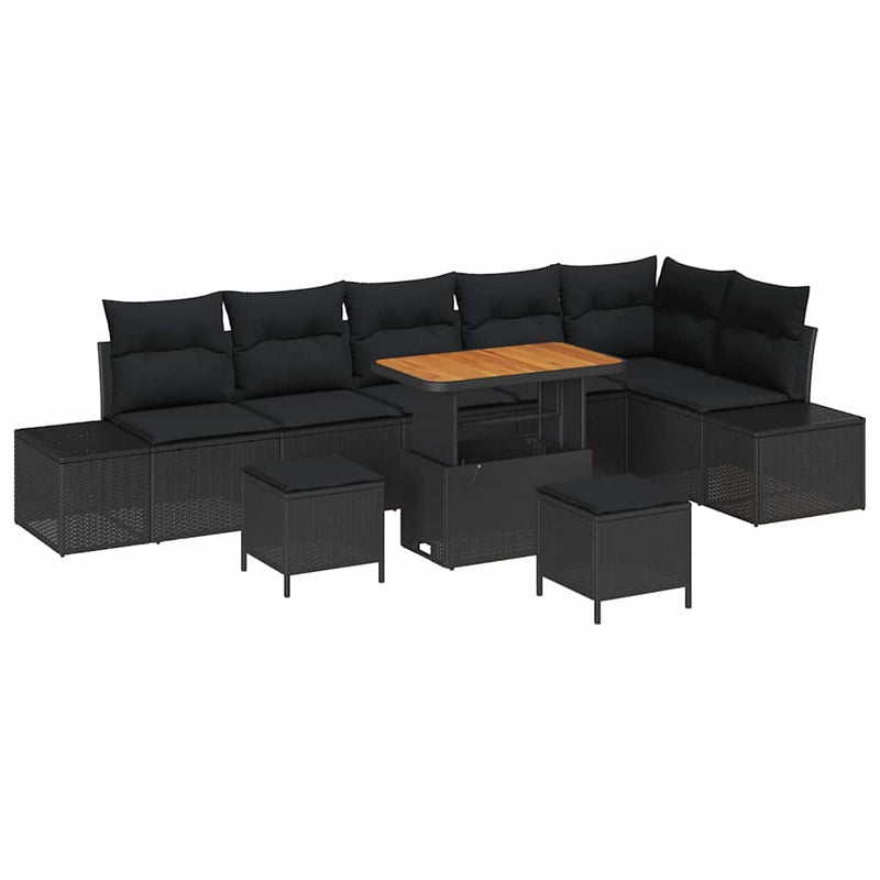 vidaXL Garden Sofa Set with Cushion 9 pcs Black Poly rattan