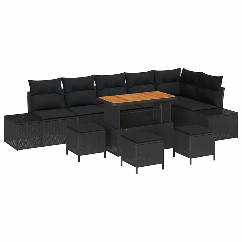 vidaXL Garden Sofa Set with Cushion 10 pcs Black Poly rattan