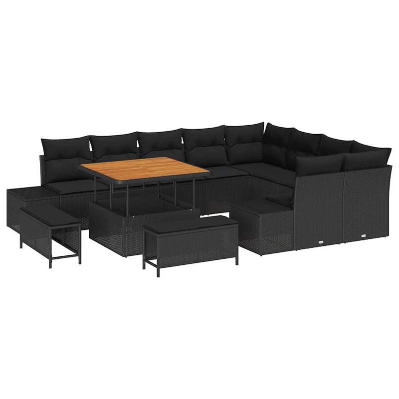 vidaXL Garden Sofa Set with Storage 12 pcs Black Poly rattan