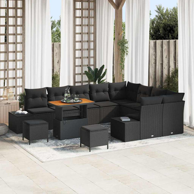 vidaXL Garden Sofa Set with Storage 12 pcs Black Poly rattan