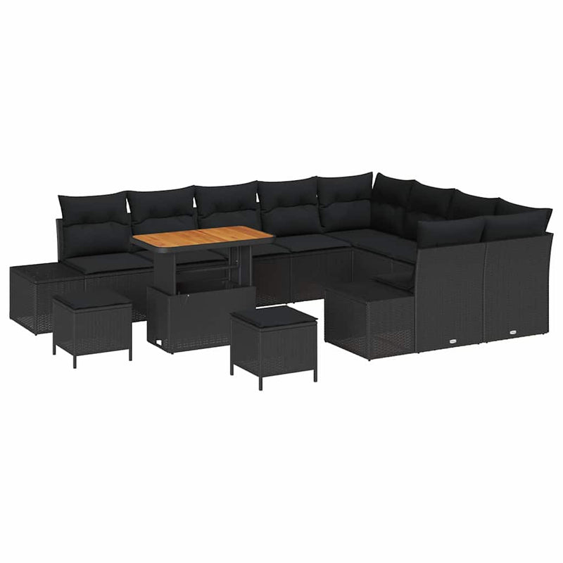 vidaXL Garden Sofa Set with Storage 12 pcs Black Poly rattan