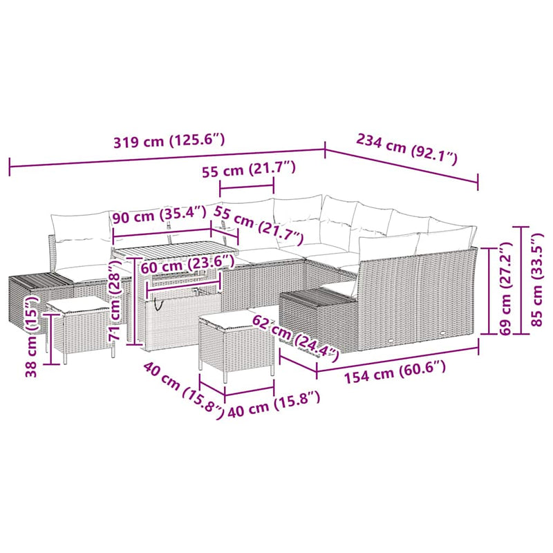 vidaXL Garden Sofa Set with Storage 12 pcs Black Poly rattan