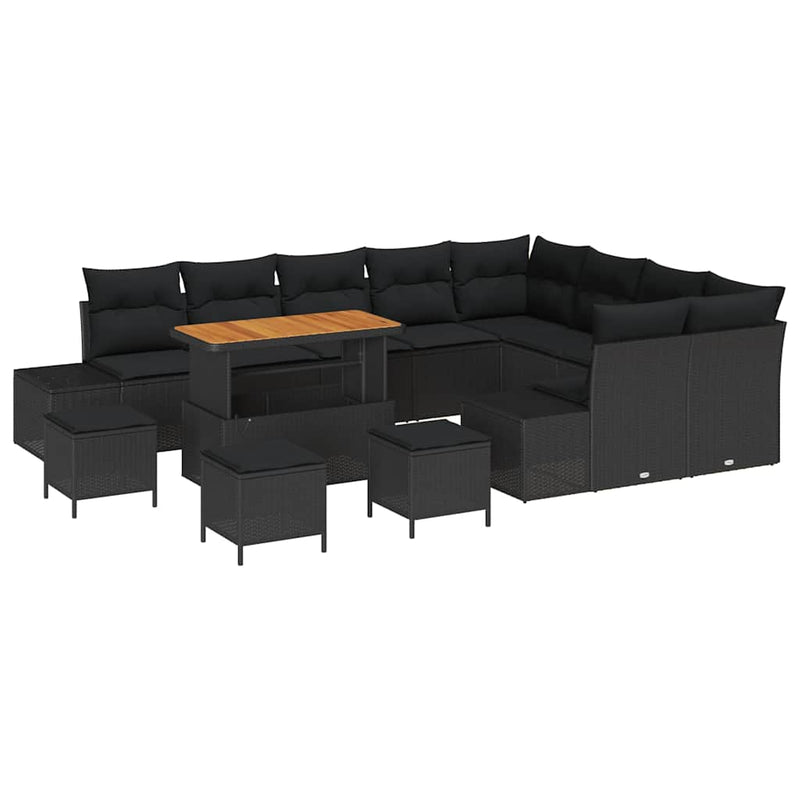 vidaXL Garden Sofa Set with Storage 13 pcs Black Poly rattan