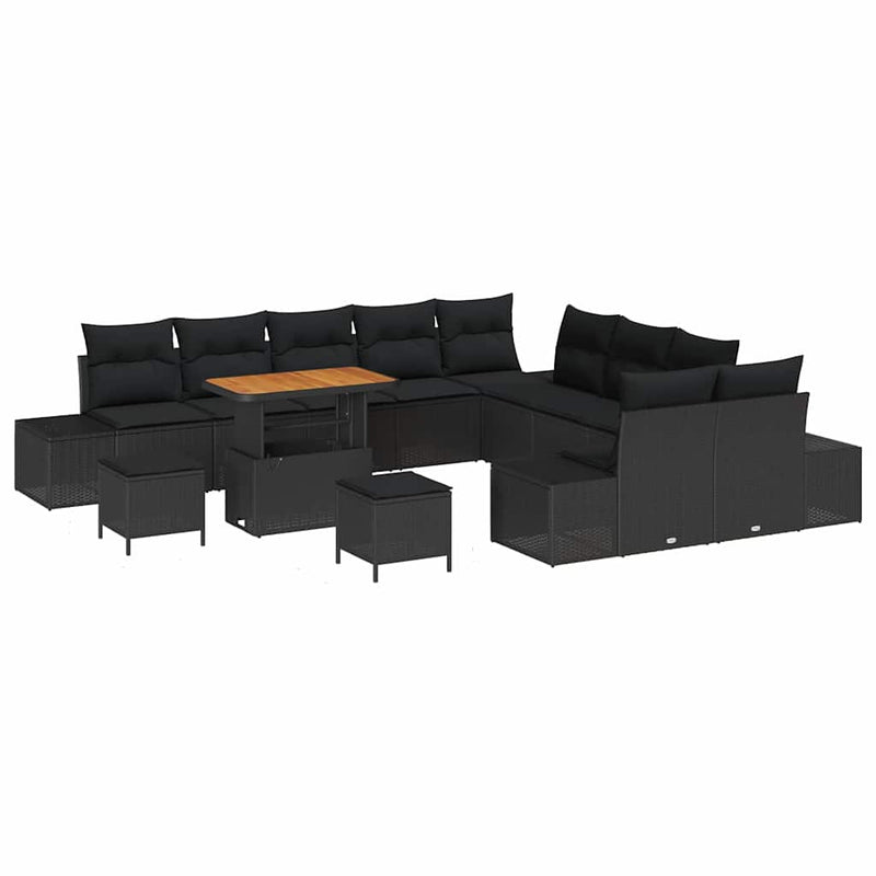 vidaXL Garden Sofa Set with Cushion 13 pcs Black Poly rattan