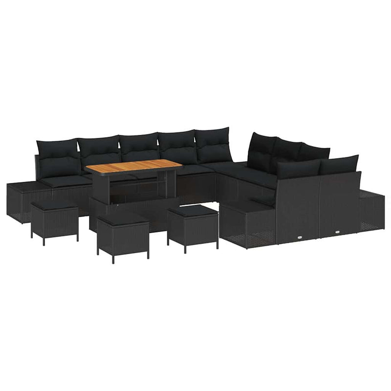 vidaXL Garden Sofa Set with Cushion 14 pcs Black Poly rattan