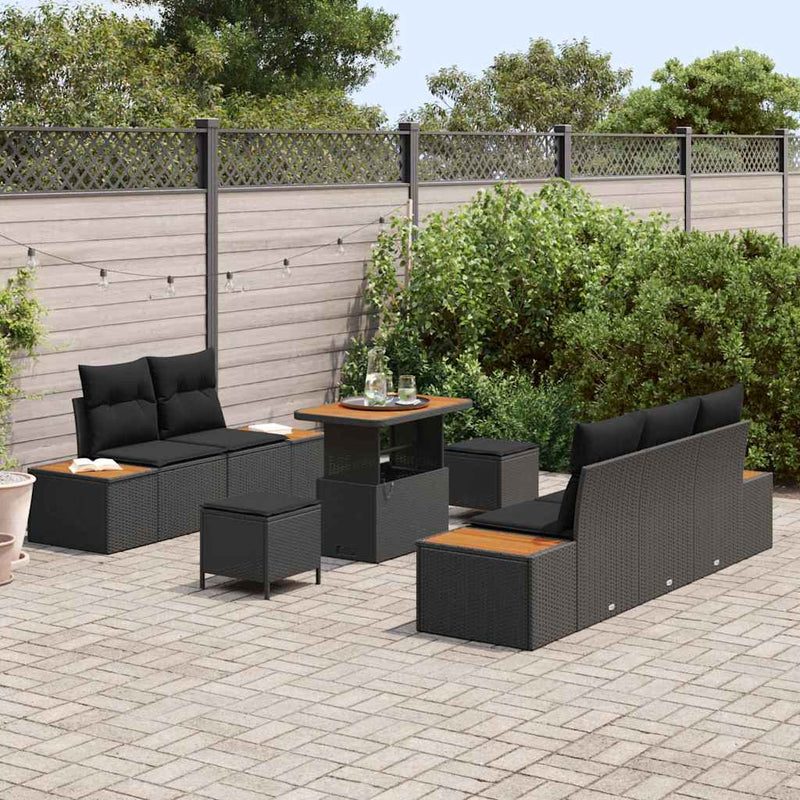 vidaXL Garden Sofa Set with Cushion 8 pcs Black Poly rattan